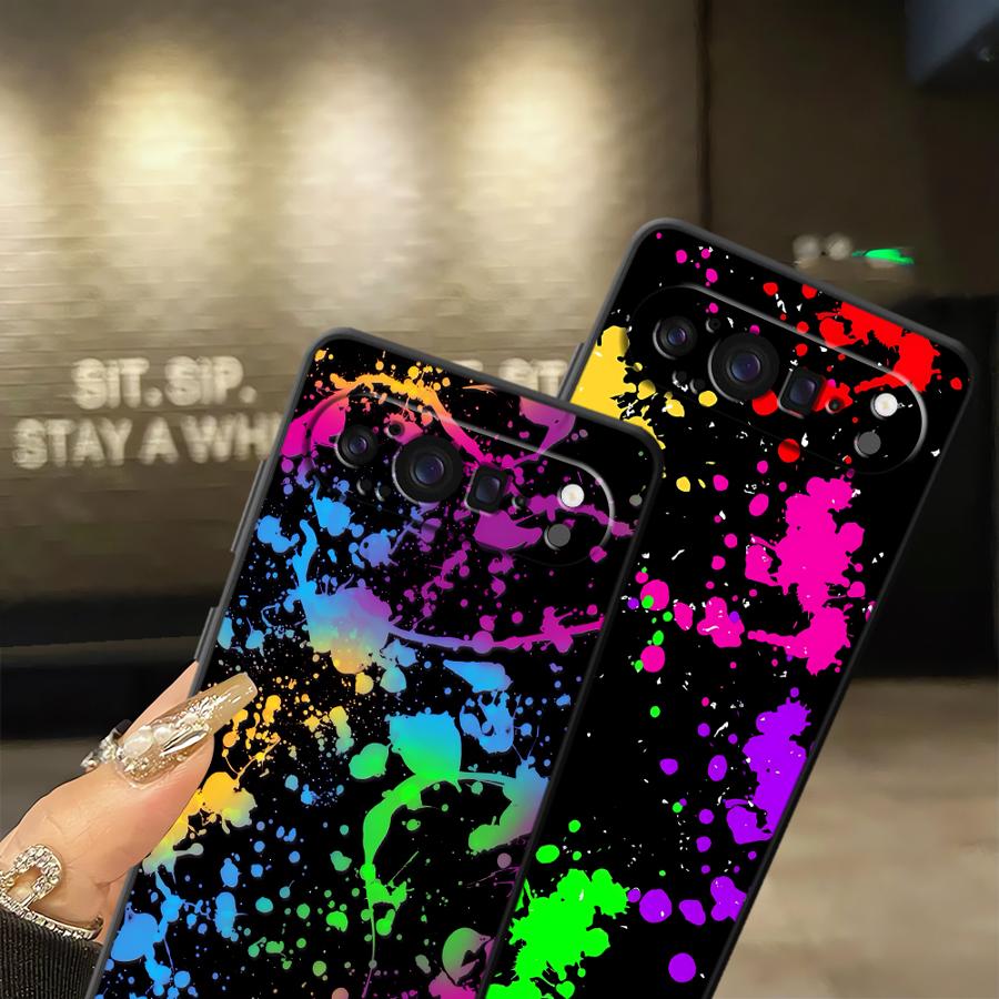 Rainbow Paint Splatters Funda  - đánh giá và giá Google Pixel 9 Pro